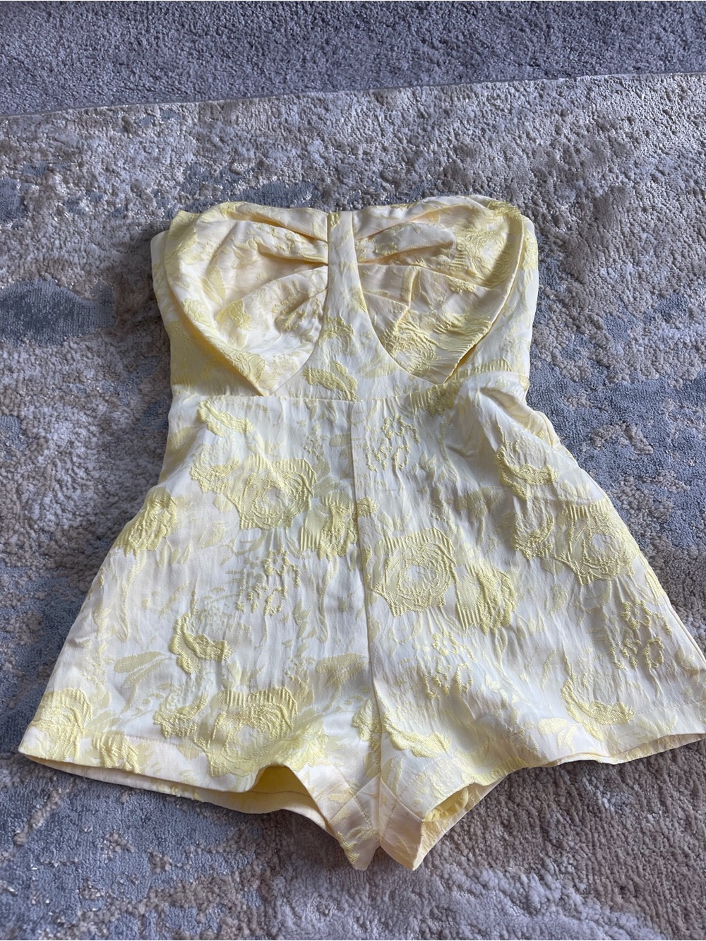 Yellow Strapless Floral Textured women’s Romper